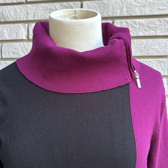 Cleo Black and Purple Cowl Neck Sweater with Zipper Detail Sz M - Picture 6 of 7